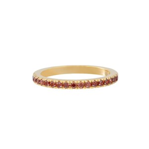 Micro Pave Garnet Eternity Wedding Band, Garnet Gemstone Eternity Band, January Birthstone Ring, Half Eternity Stacking Ring