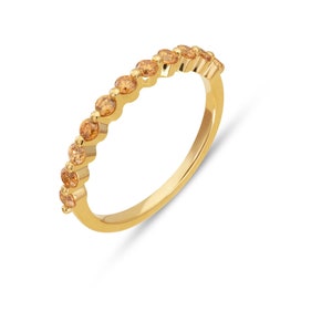 2.0 mm Citrin Ring, November Birthstone, halbe Ewigkeit stapelbare Band, Citrin Ehering, Stapelring