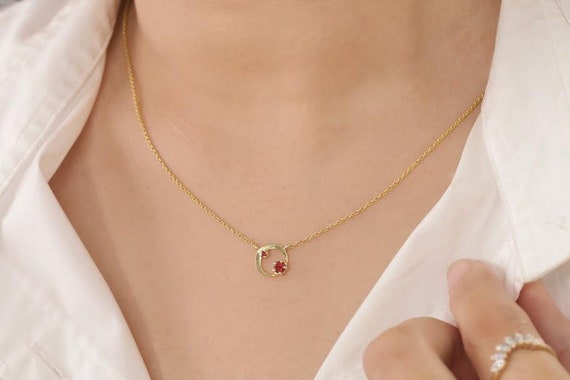 Garnet Karma Necklace January Birthstone Gift 14K Solid Gold Cluster Necklace Karma Gold Necklace Tiny Circle Necklace Etsy