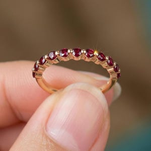 Classic Ruby Stackable Ring | 2.0 mm Single Prong Half Eternity Band | July Birthstone Wedding Ring image 3