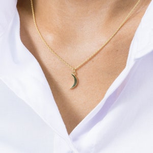 Crescent Moon Necklace, 14K Solid Gold Half Moon Pendant Necklace, Celestial Jewelry, Layered Necklace