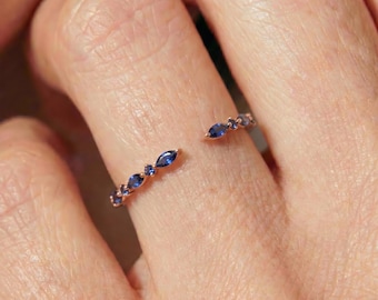 Blue Sapphire Open Ring, Marquise Contour Ring, September Birthstone Ring, Curved Stacking Wedding Band