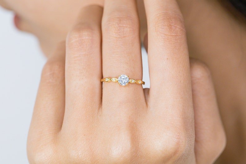 Diamond Engagement Ring, April Birthstone Ring, Diamond Anniversary Ring, 14k Gold Unique Promise Ring, Wedding Ring image 4