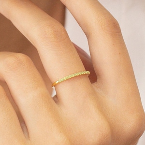 Micro Pave Peridot Wedding Band, 14K Solid Gold Dainty Stackable Band, August Birthstones, Stacking Ring