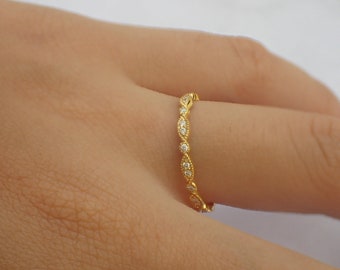 Anello dell'eternità con diamanti Art Déco: anello Marquise Dot in oro 14k