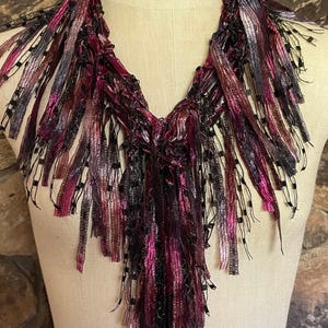 Burgundy Black Ribbon Scarf Necklace, Whimsy Scarf, Fall Accessories, Romantic Gothic