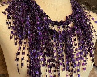 Purple scarf jewelry for women, Unique gifts for women, Purple accessories, Scarf necklace, Fun scarf, Ribbon eggplant scarf,  Mardi Gras