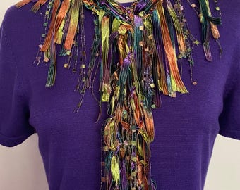 Chartreuse Scarf Necklace, Novelty ribbon jewelry, Boho Accessories, Festival Gear, Artsy Gift,