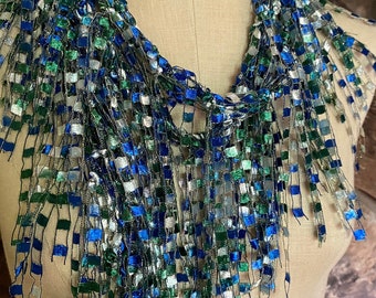 Blue green scarf, Scarf necklace, Ribbon scarf, Cute gift ideas under 30, Unique Mom’s Day gift, Lightweight scarf, Cruise accessories