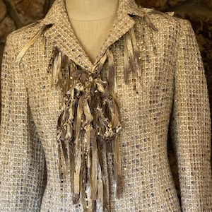 Gold scarf, Scarf necklace, Dress scarf, Elegant accessories, Ribbon scarf, Cute gift for women, Fringe scarf, Beige scarf, Fabric necklace,