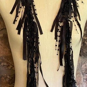 Black scarf with fringes for women, Dress scarf, Boho chic accessories, Ribbon scarf, Elegant gifts for women, Gothic accessory, Lightweight image 4