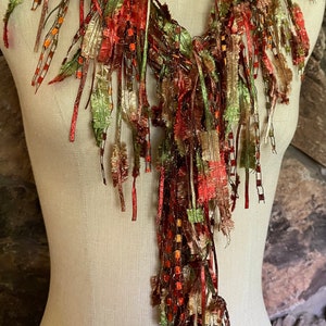 Orange green scarf, Orange accessories, Sparkly scarfs for women, Scarf necklace, Trendy gifts for women, Moss green scarf, Fringe scarf,