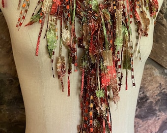 Orange green scarf, Orange accessories, Sparkly scarfs for women, Scarf necklace, Trendy gifts for women, Moss green scarf, Fringe scarf,