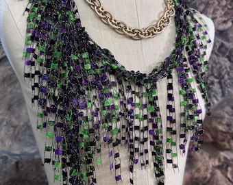 Mardi Gras Scarf, Festival Accessories, Purple and Green Funky Scarf Sparkly, Outfit Transformer