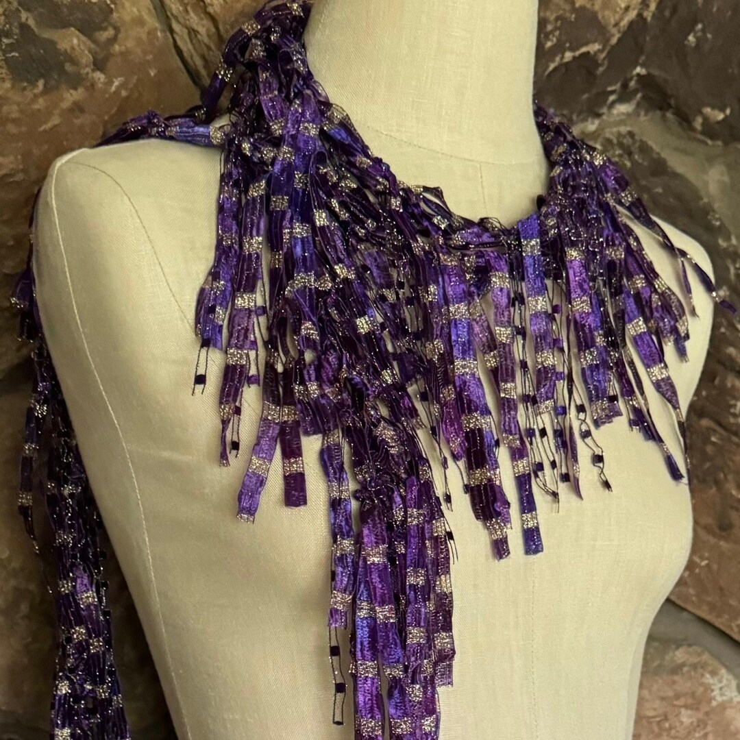 Purple and Gold Ribbon Scarf for Women, Fabric Necklace, Unique Gift ...