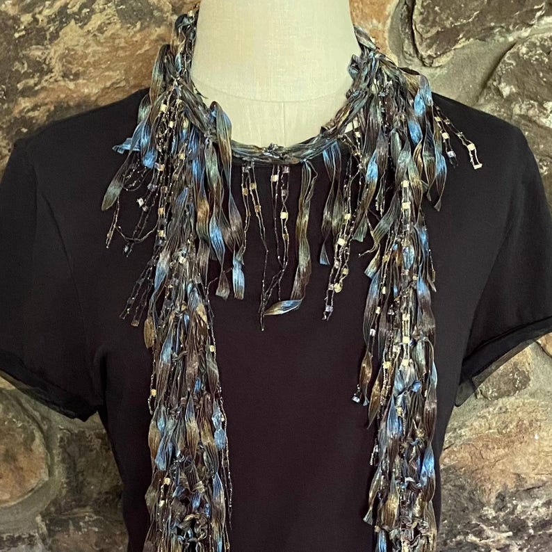 Elegant scarf for women, Dress scarf, Elegant accessories, Earth tone accessories, Scarf necklace, Cowboy scarf, Best gift for mom under 30 image 4