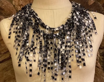Black and White Lightweight Necklace Scarf, Classy accessories, Elegant Fabric Necklace, Gift for Woman Who Has Everything