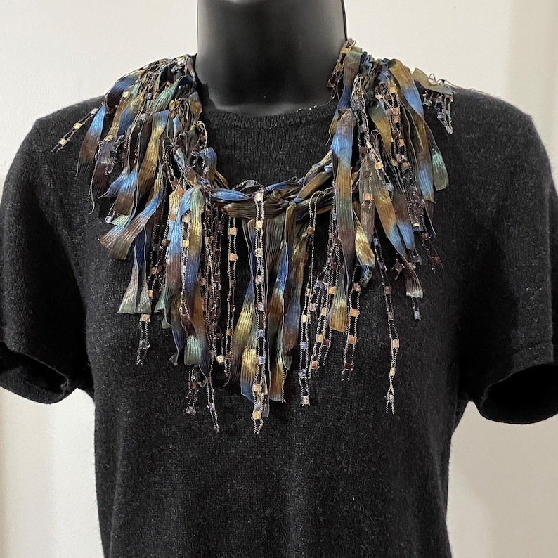 Elegant scarf for women, Dress scarf, Elegant accessories, Earth tone accessories, Scarf necklace, Cowboy scarf, Best gift for mom under 30 image 2