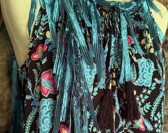 Teal Lightweight Ribbon Scarf Necklace, Electric Fabric Jewelry, Elegant Accessories, Boho Fiber Art