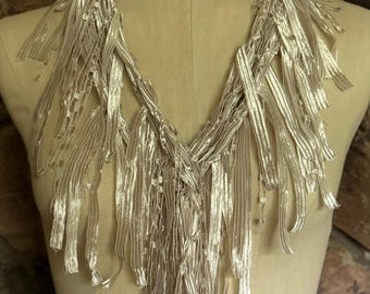 Off White Fringed Ribbon Scarf Necklace, Unique accessories, Shabby Chic Scarves, Art to wear