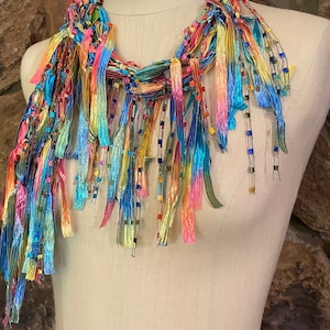 Multicolor scarf for women, Colorful scarf, Birthday gift for sister, Rainbow scarf, Ribbon necklace, Summer scarf, Boho accessories