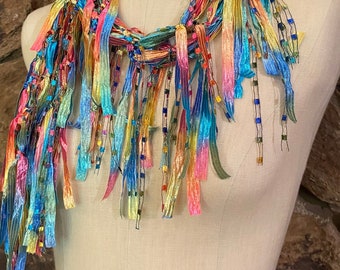 Multicolor scarf for women, Colorful scarf, Birthday gift for sister, Rainbow scarf, Ribbon necklace, Summer scarf, Boho accessories, Fun