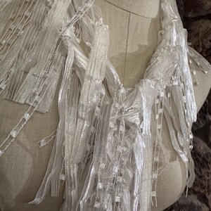 White lightweight scarf with fringes for women, Dress scarf, Boho chic accessories, Ribbon scarf, Elegant gifts for wife, White accessories