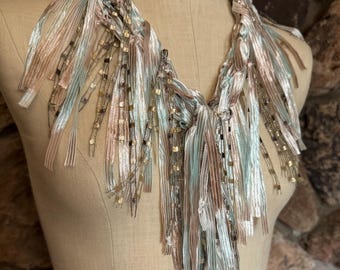 Pastel Ribbon Scarf Necklace, Beach Colors with Gold Sparkle, Lightweight Layering Scarf, Dress Game Changer