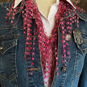 Denim Scarf Necklace Pink - Etsy display picture 2