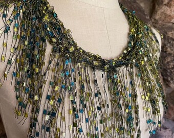 Chartreuse Green Scarf Necklace, Flapper Style, Italian Yarn, Soft Fabric Accessory