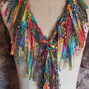 Multicolor scarf for women, Colorful scarf, Birthday gift for sister, Rainbow scarf, Ribbon necklace, Summer scarf, Boho accessories