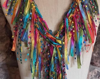 Multicolor scarf for women, Colorful scarf, Birthday gift for sister, Rainbow scarf, Ribbon necklace, Summer scarf, Boho accessories