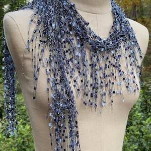 Handmade Denim Scarf Necklace, Jeans Blue Fabric Jewelry, Boho Accessories, Western Gift