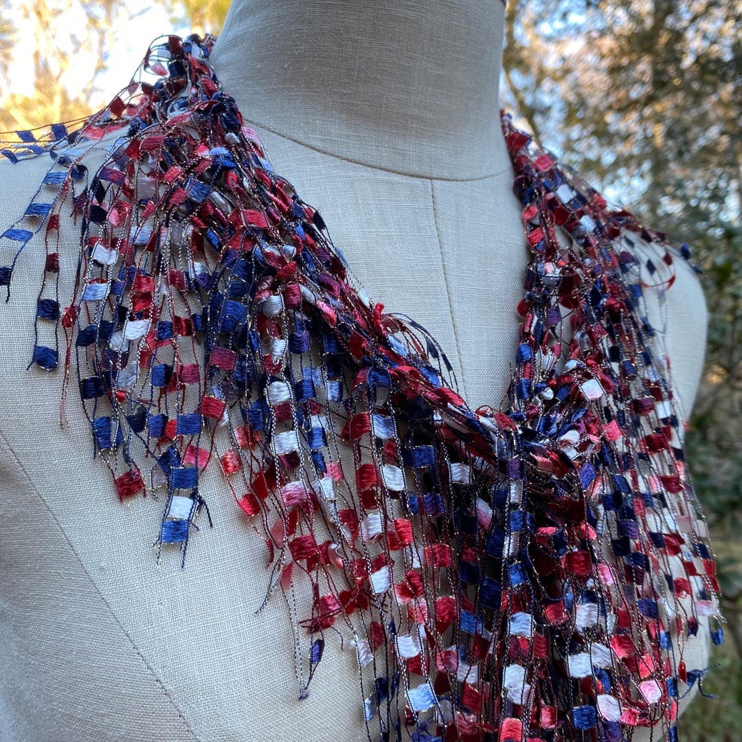 Red White and Blue Scarf Necklace, Patriotic Fabric Jewelry, 4th of ...