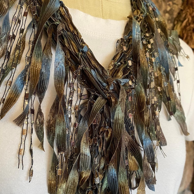Elegant scarf for women, Dress scarf, Elegant accessories, Earth tone accessories, Scarf necklace, Cowboy scarf, Best gift for mom under 30 image 1