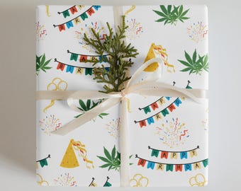 High Spirits: Cannabis-Themed Birthday Wrapping Paper