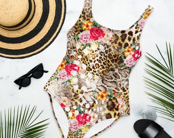 Maillot de bain une pièce fleuri léopard