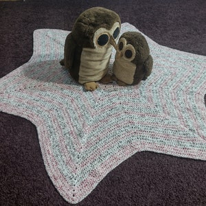 Baby, toddler blanket/playmat in mottled pink and silver brown. 55"(max) diameter. Recycled yarn. Easy care. Free p&p (UK). Perfect Gift