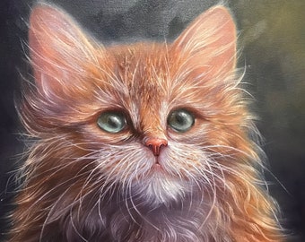 Orange Cat Oil Painting Original Canvas Art by Ukrainian Artist SanaDe
