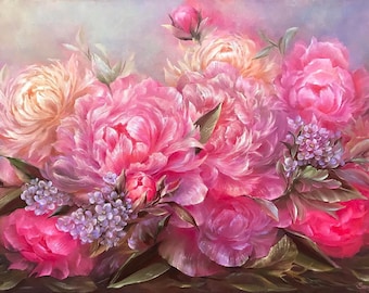 Handmade Pink Peony Oil Painting | Floral Canvas Art