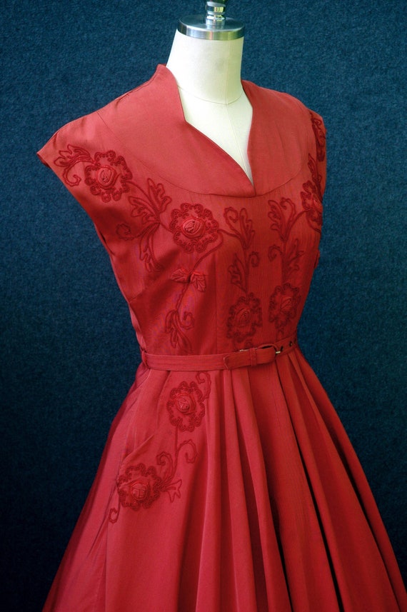 Vintage 1940s Dress Pink Dress Soutache Embroider… - image 7