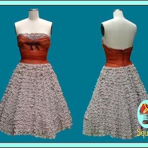 Vintage 1950s Cocktail Party Dress with Tulle and Lace