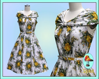 Vintage 1950s yellow floral dress