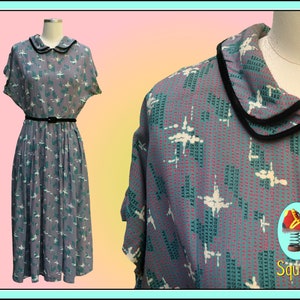 Vintage 1940s - early 1950s Rayon Dress with Velvet Trim