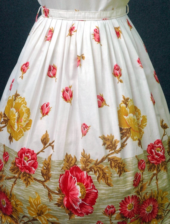 Vintage 1950s Dress Floral Border Print Dress - image 9