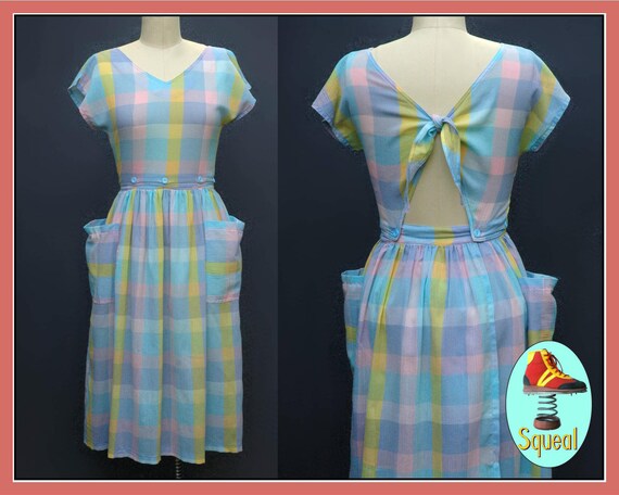 Vintage 1970s - 80s Pastel Plaid Sundress