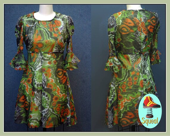 Vintage 1960s -1970s Chifffon Party Dress with Ruf