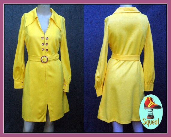Vintage 1960s Yellow Mod Dress with Belt