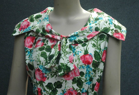 Vintage 1950s Dress Rose Print Cotton Dress - image 6