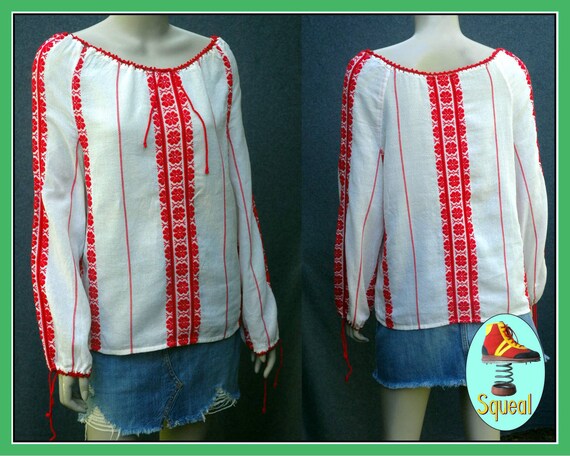 Vintage 1970s Hungarian red embroidered long sleev